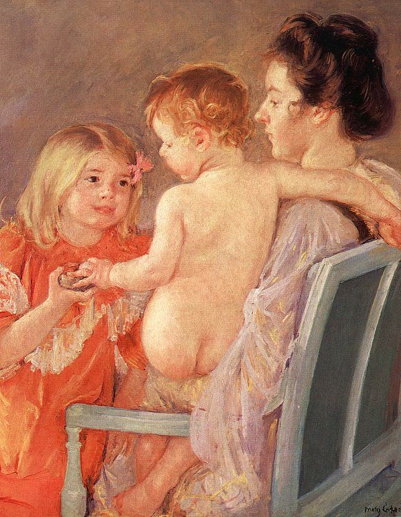 Sara Handing a Toy to the Baby - Mary Cassatt Painting on Canvas